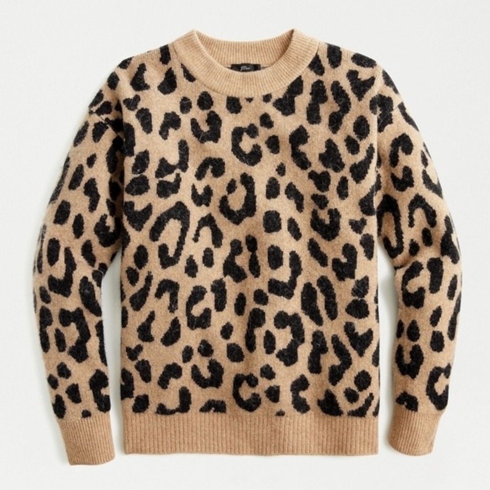 J. Crew Leopard-Print Crewneck Sweater in Tan and Black